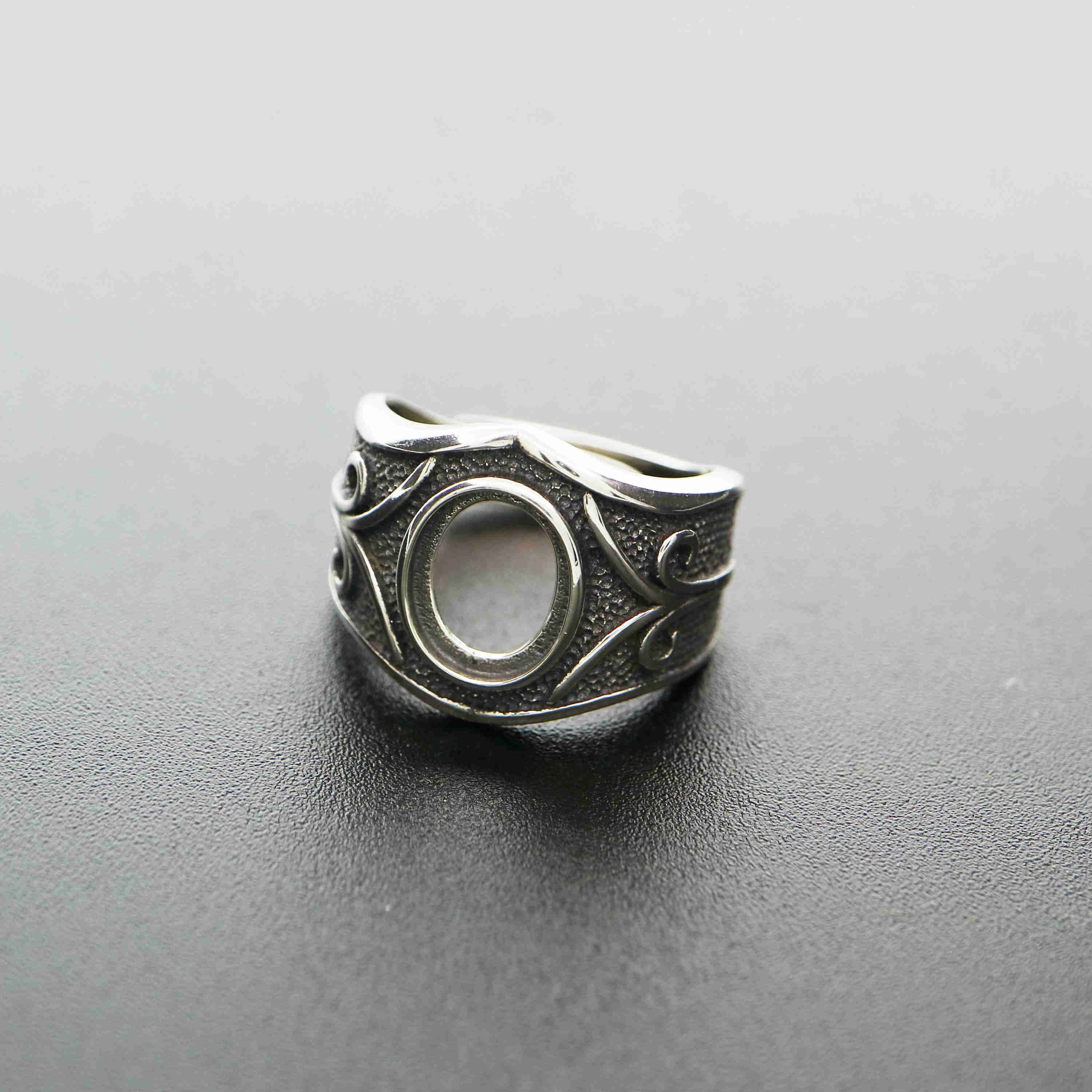 1Pcs 8X10MM Oval Cabochon Bezel Steam Punk Vintage Style Antiqued Solid 925 Sterling Silver Adjustable Ring Settings 1223090 - Click Image to Close